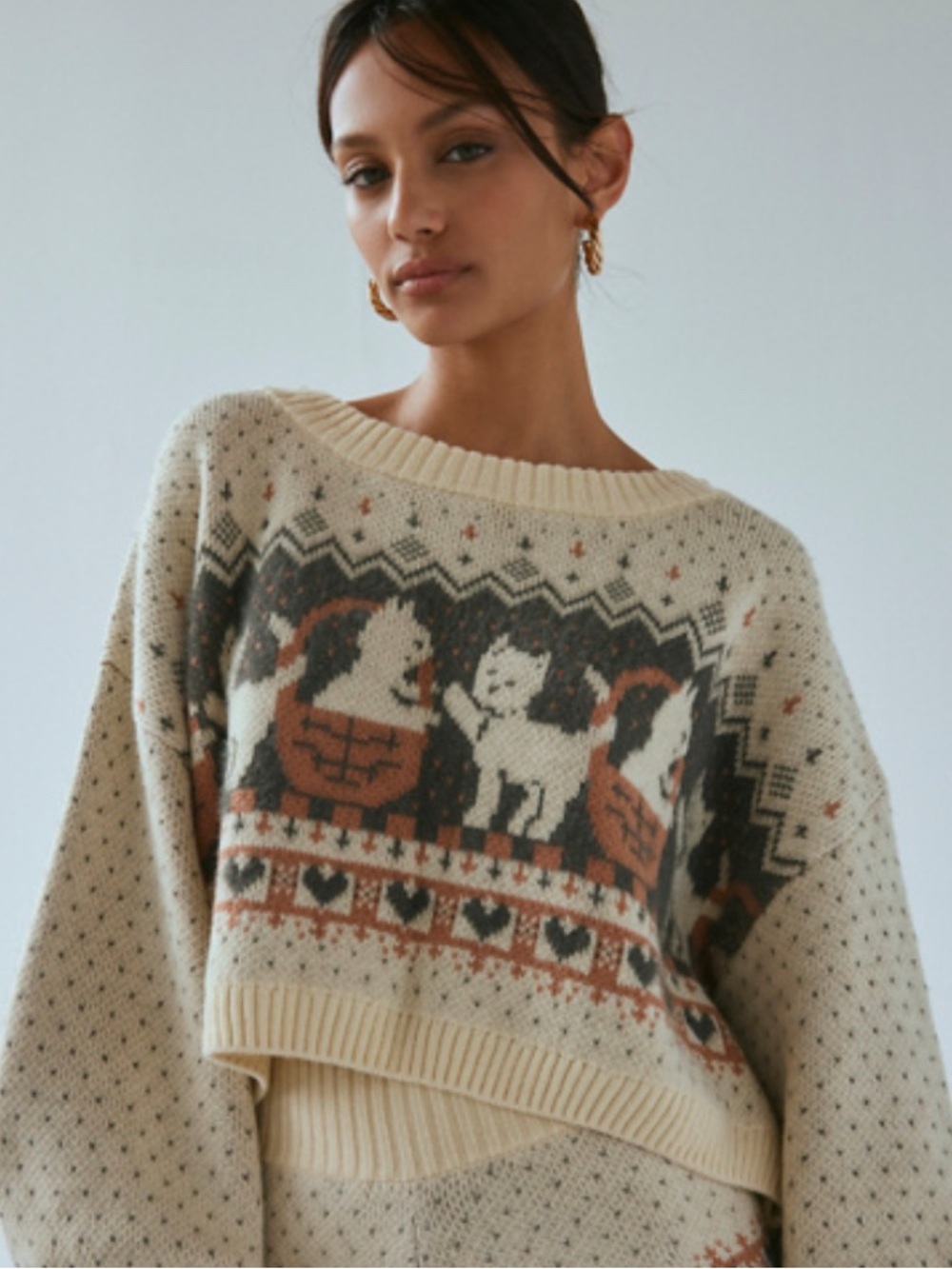 Out From Under Catching Feelings Fairisle Print Cropped Pullover